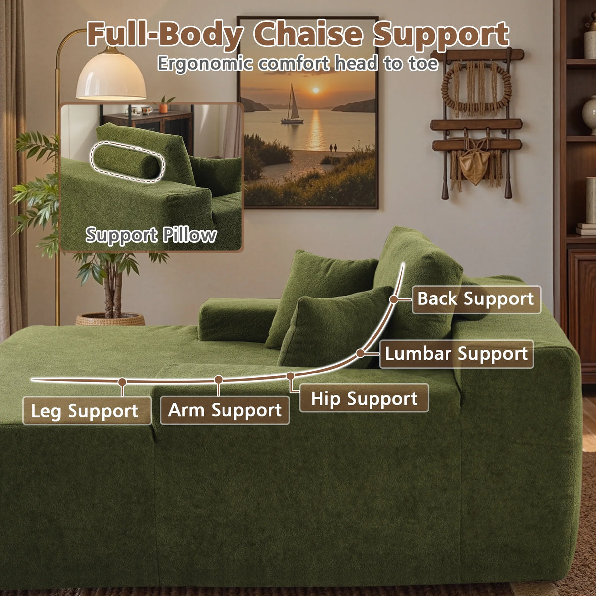 Ovios 67'' Oversized Chaise Lounge Chair Indoor Cloud Plush Corduroy Floor Sofa Bed Deep Seat No Assembly Couch for Living Room, Black