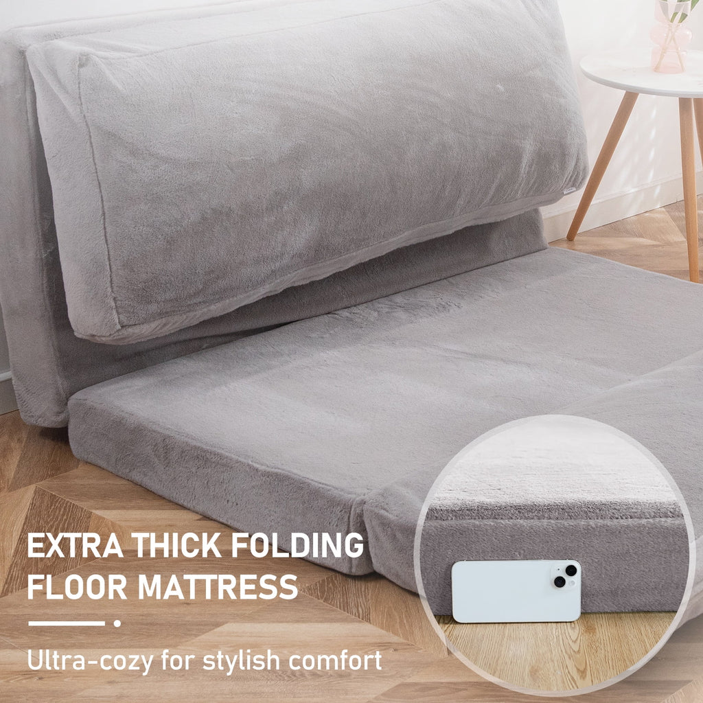 Folding Sofa Bed,Extra Thick and Long Fluffy 4 Position Convertible Flip Lounge Chair,Foam Filling Folding Matress Sofa Bean Bag with Washable Cover,Grey,39x95 Inch