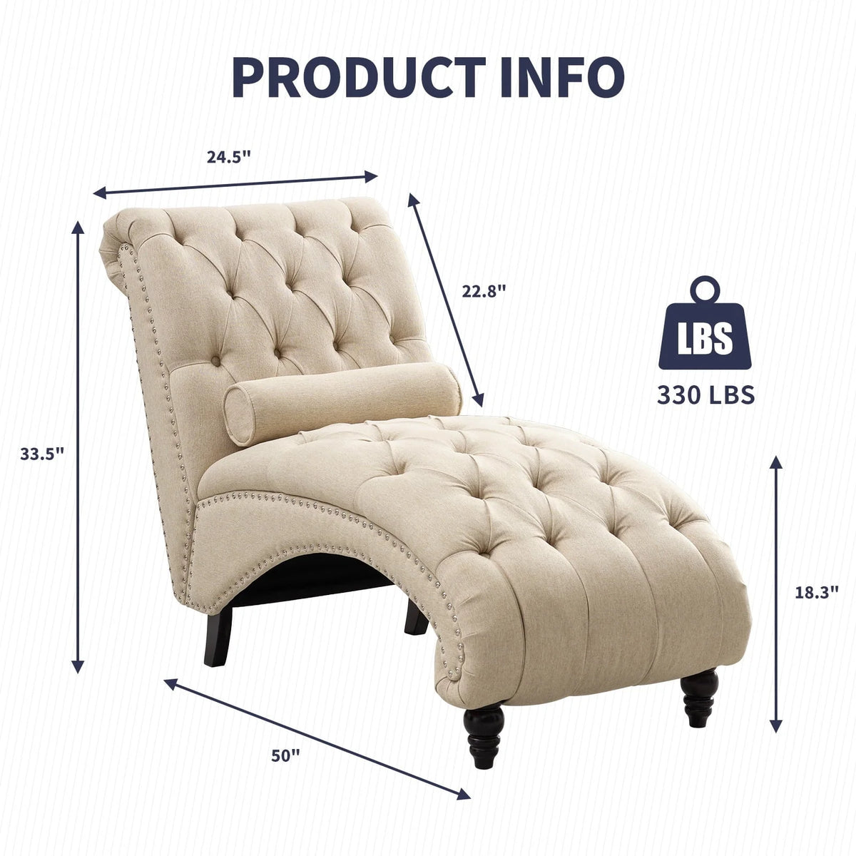 ZAFLY Chaise Lounge Indoor, Lounge Chair with Wood Legs, Leisure Accent Chair, Upholstered Lounge Couch for Bedrooom/Living Room, Beige