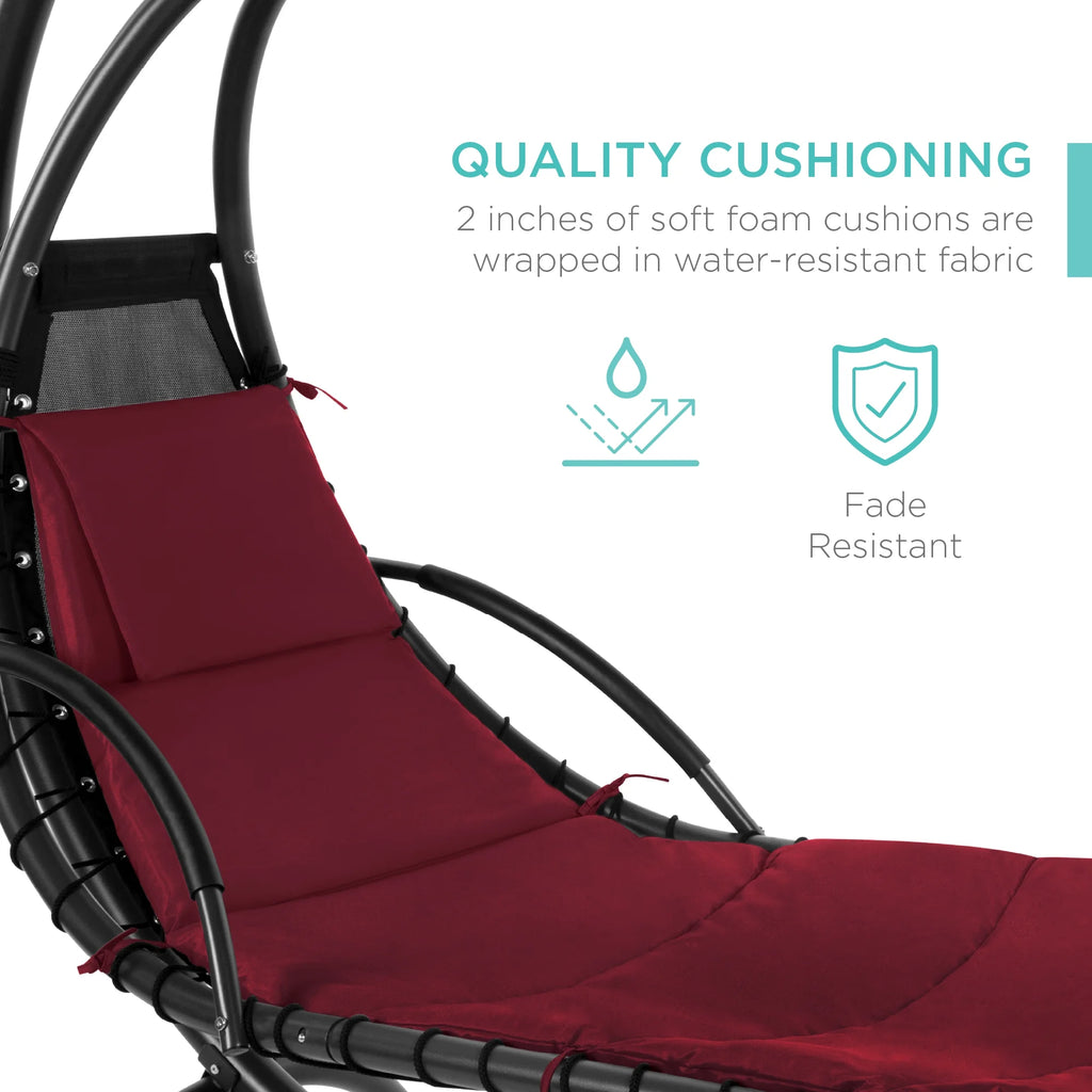 Best Choice Products Hanging Curved Chaise Lounge Chair Swing for Backyard, Patio w/ Pillow, Shade, Stand - Teal