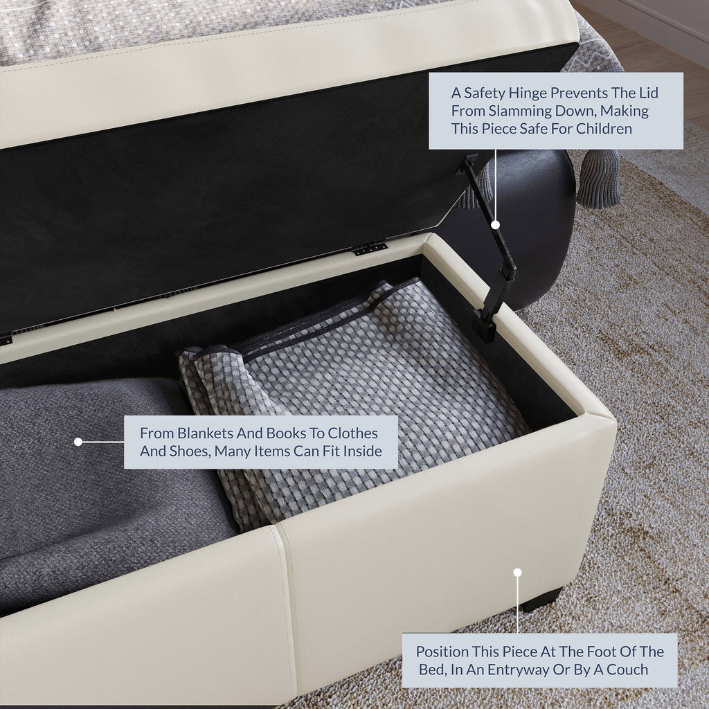 BELLEZE Storage Ottoman Bench Footstool - Amherst (Beige)