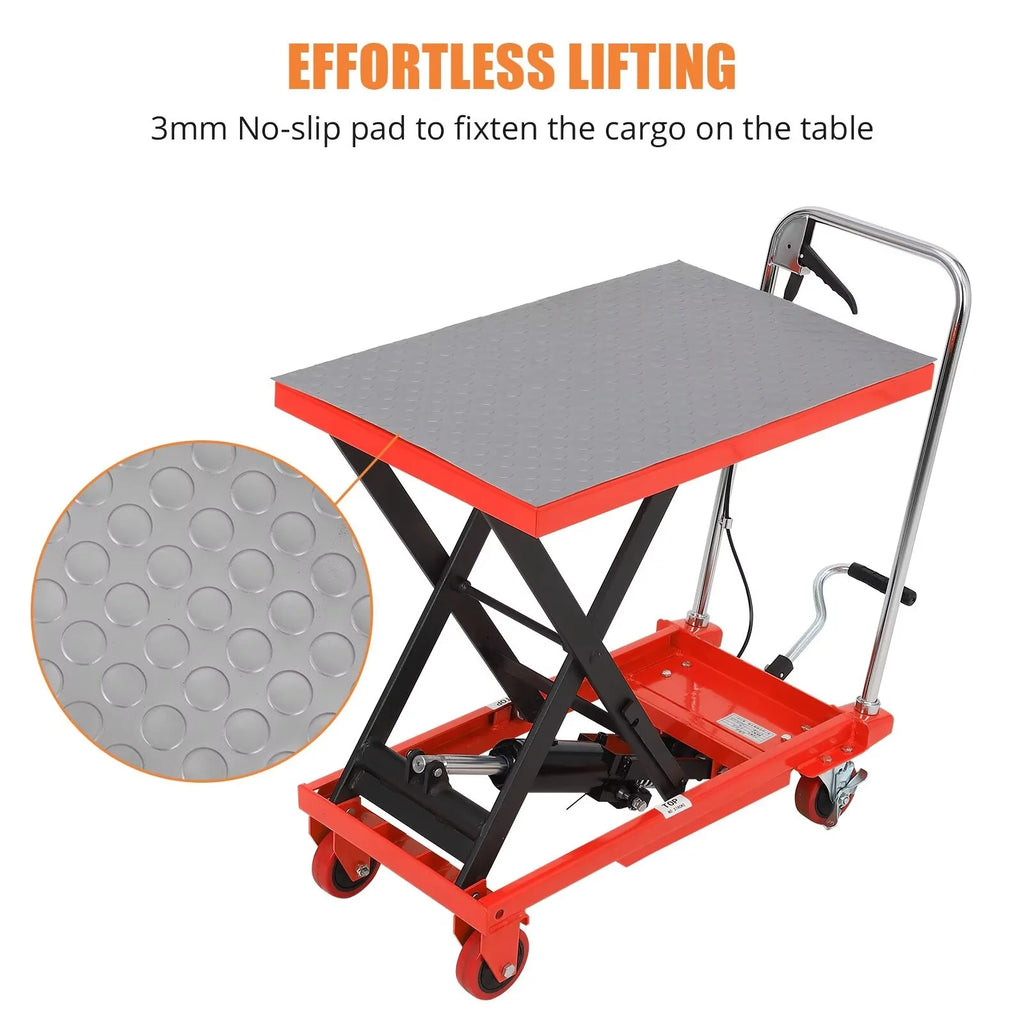 Hydraulic Lift Table Cart, 500lbs Capacity 59" Lifting Height, Single Scissor Lift Table Cart with 4 Wheels and Non-Slip Pad, Manual Elevating Cart for Material Handling Transportation