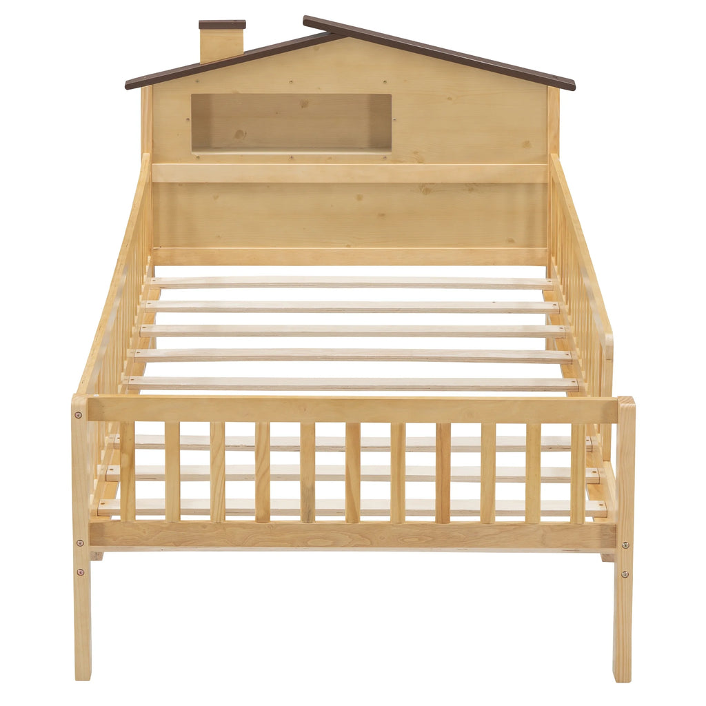 Euroco Wood Twin Size Platform Bed, House Bed with LED Light and Storage, White