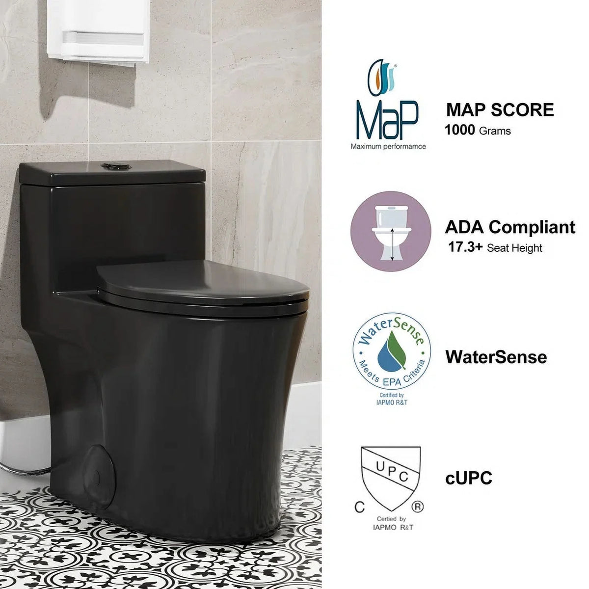 HOROW Compact One Piece Toilet with Comfort Seat ADA Height 17.3" Elongated Dual Flush 0.8/1.28 GPF