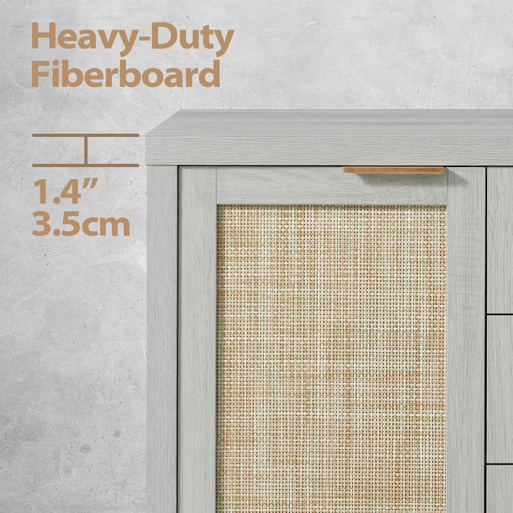 ARKANTOS Sideboards and Buffets, Boho Storage Cabinets with Rattan Doors and Drawers, Natural Oak