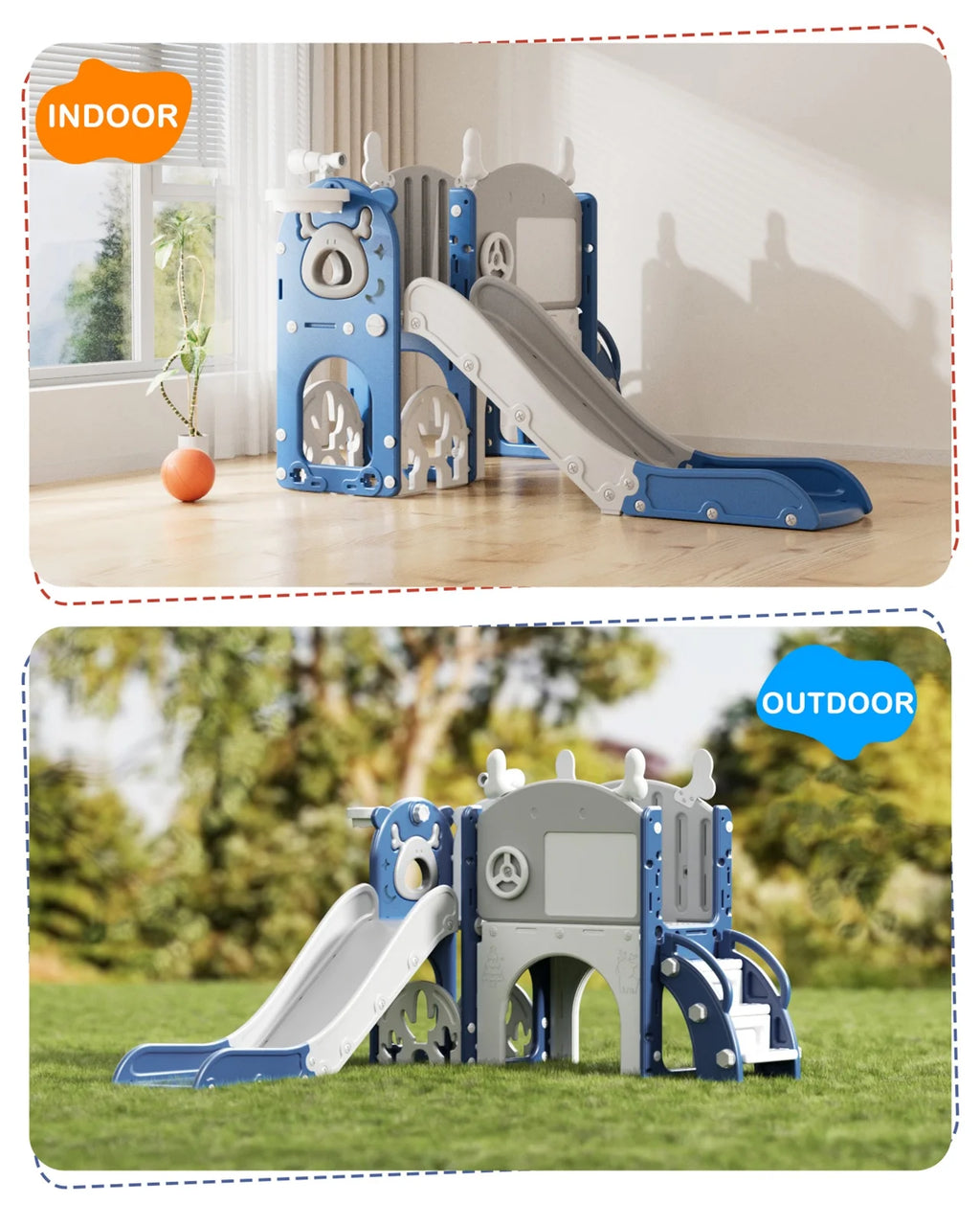 Korimefa 11-in-1 Toddler Slide Set with Golf, Basketball Hoop, Kids Slide for Toddlers Age 1-4, Climber Slip and Slides, Baby Outdoor Toys