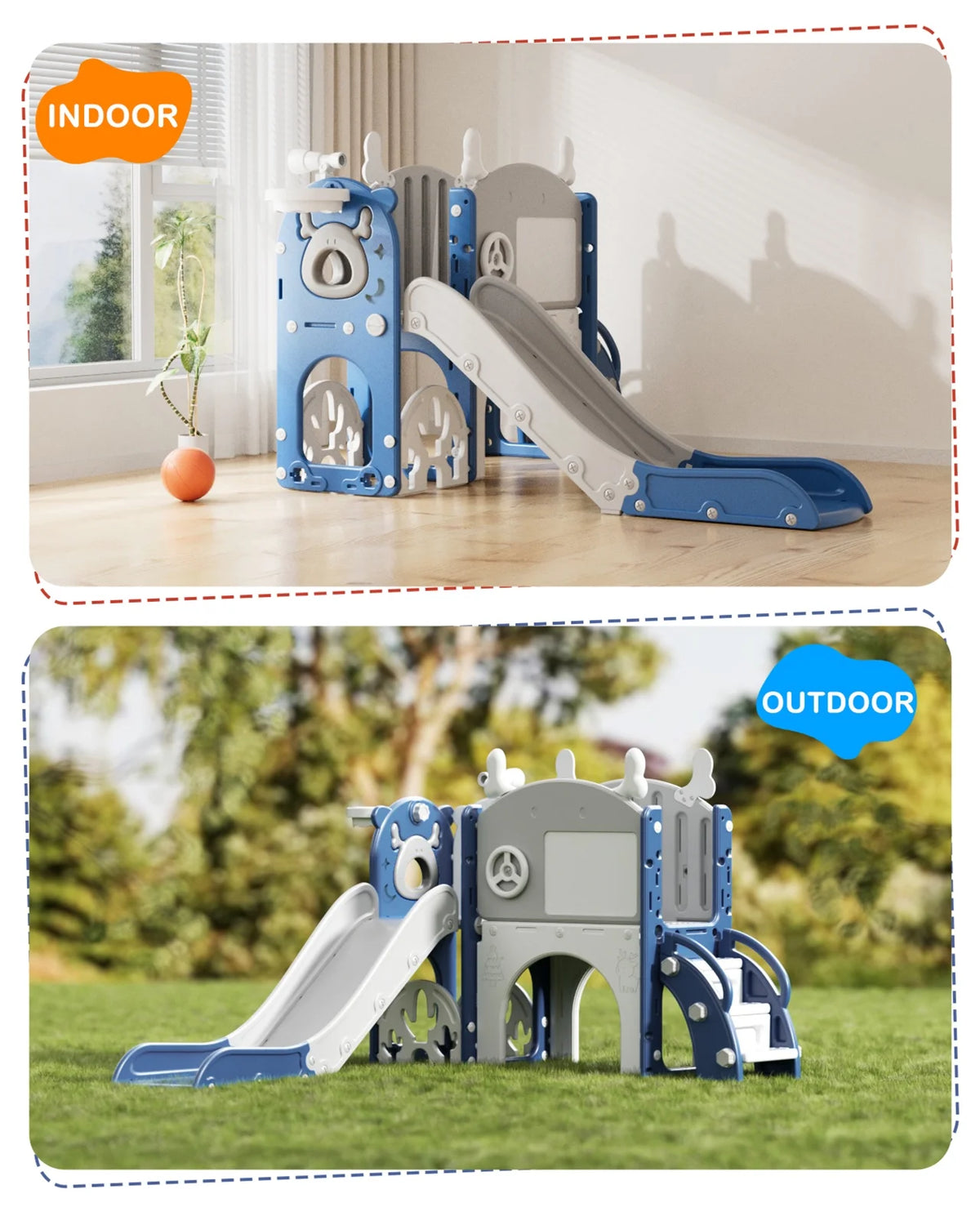 Korimefa 11-in-1 Toddler Slide Set with Golf, Basketball Hoop, Kids Slide for Toddlers Age 1-4, Climber Slip and Slides, Baby Outdoor Toys
