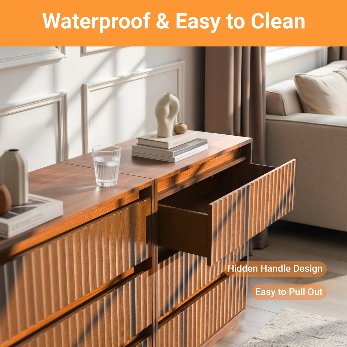 Wood Dresser, 6 Drawer Dresser for Bedroom, Modern Chest of Drawers with Deep Drawers Waterproof Living Room, Hallway, Entryway