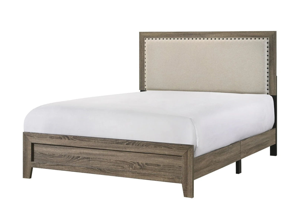 Beautiful Gray Finish 5Pc Full Size Upholstered HB Panel Bed Set Wooden Bedroom Furniture