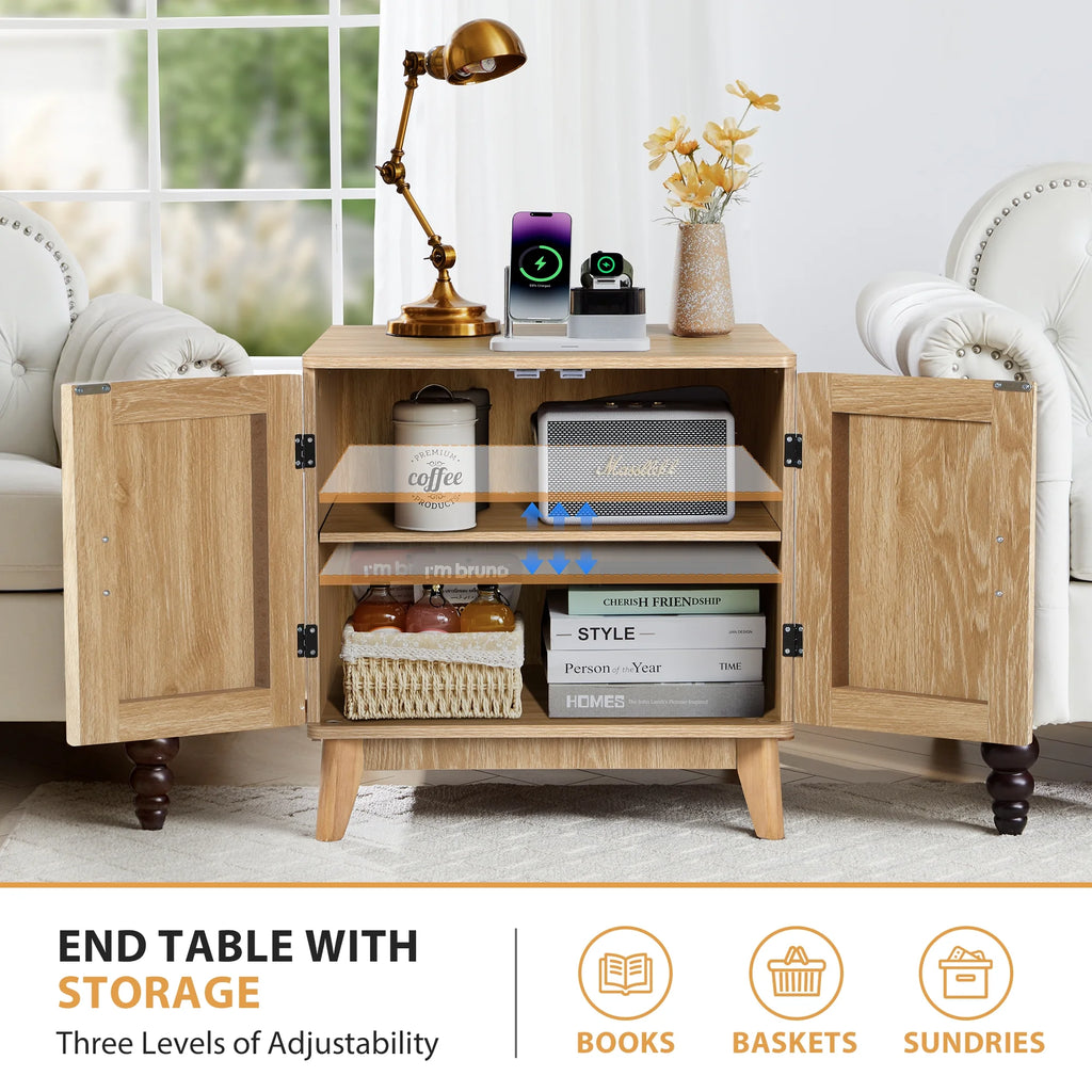 YOCWO Fluted Nightstand for Bedroom Set of 2 , Wood Bedside Table Set of 2 with Drawers, Black