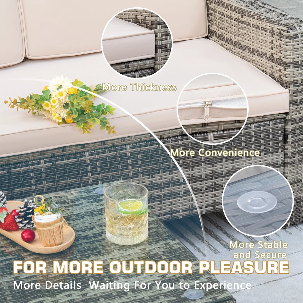 Lacoo 4 Pieces Patio Furniture Sets Rattan Chair Wicker Conversation Sofa Set Outdoor Tble and Chairs for Backyard Porch Garden Poolside Balcony, White