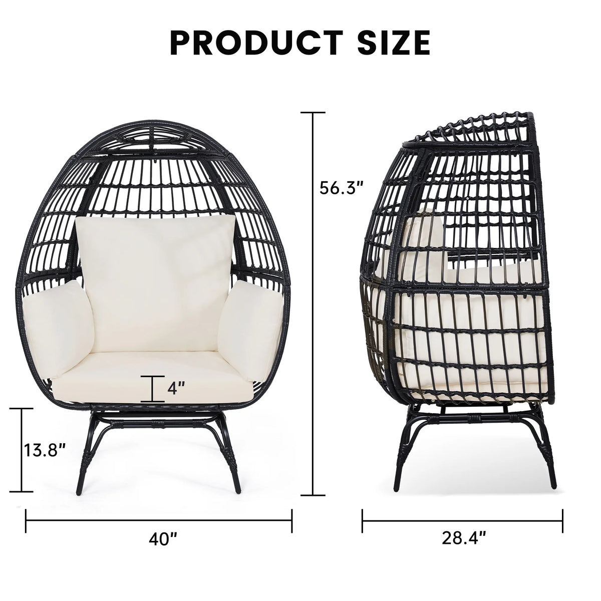 Skandiquip Oversized Rattan Adult Egg Chair, 360 Swivel, Outdoor Patio Chair with overstuffed Cushions, Indoor Large Wicker Egg Chair, Natural Rattan, Beige Cushion
