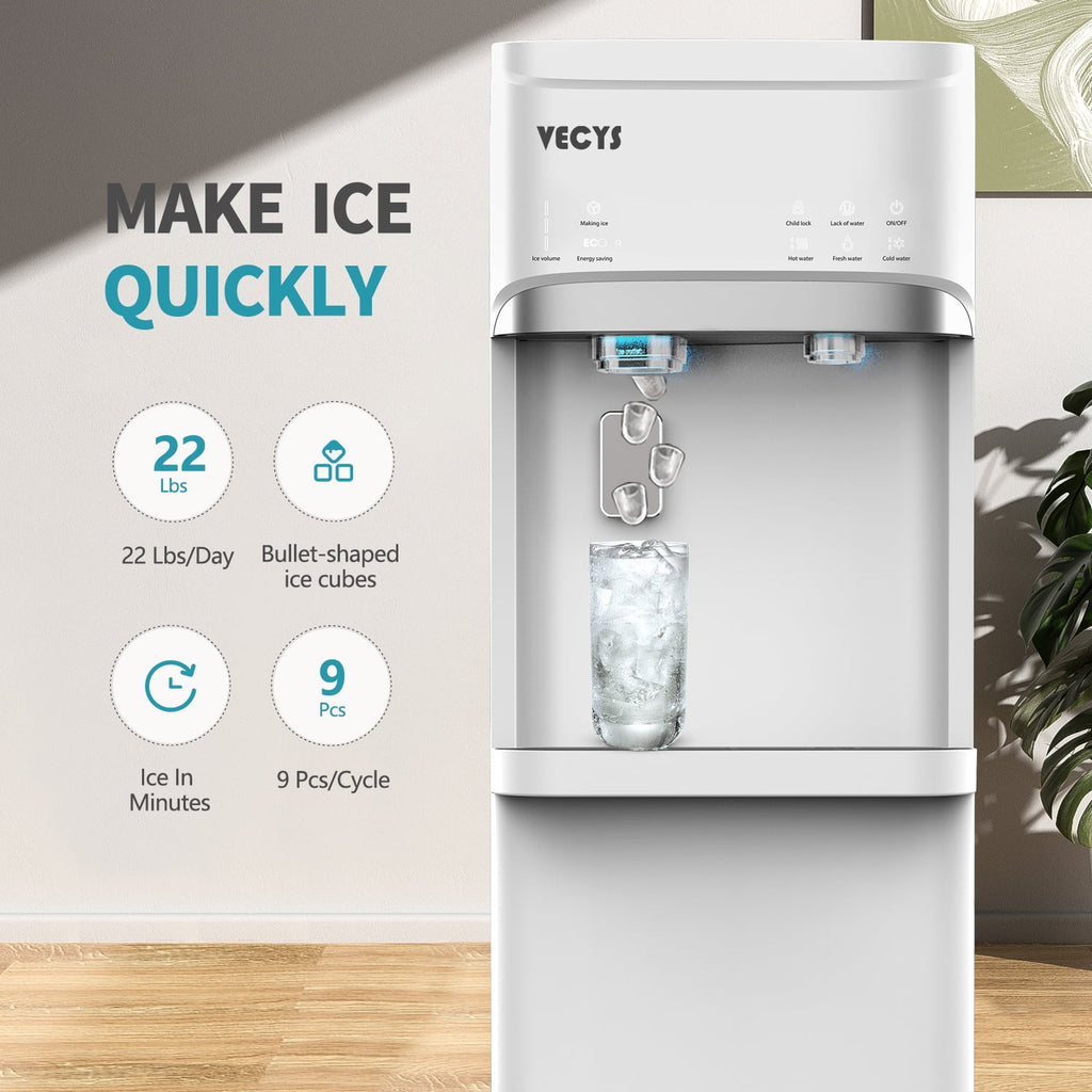 VECYS 5 gal Water Dispenser with Ice Maker, Self-clean & Child Lock