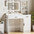 Hommpa Vanity Desk, Makeup Vanity with LED Lighted Mirror Vanity with Glass Top Drawers Vanity Table with Charging Station for Girls Bedroom Large Storage Cabinet Shelves, White