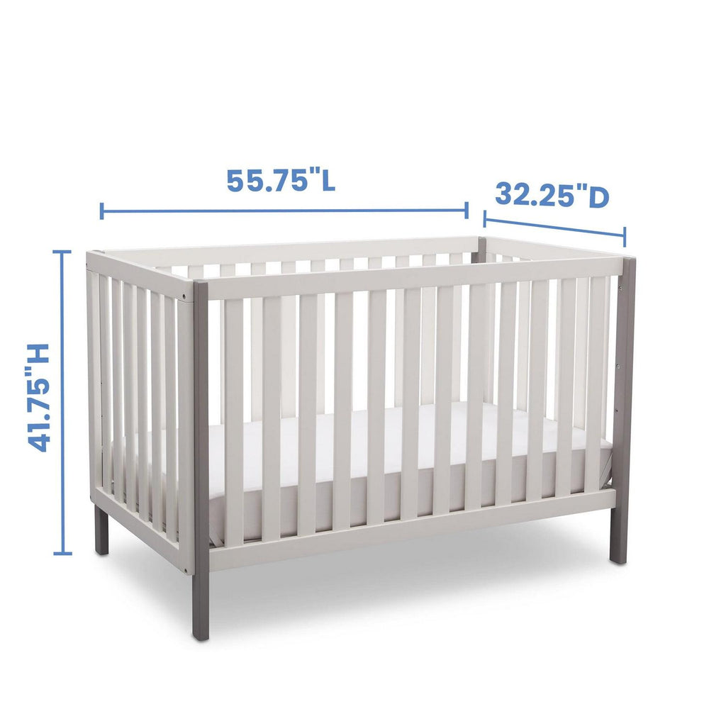 Delta Children Milo 3-in-1 Convertible Crib. Greenguard Gold Certified. Bianca White/Grey