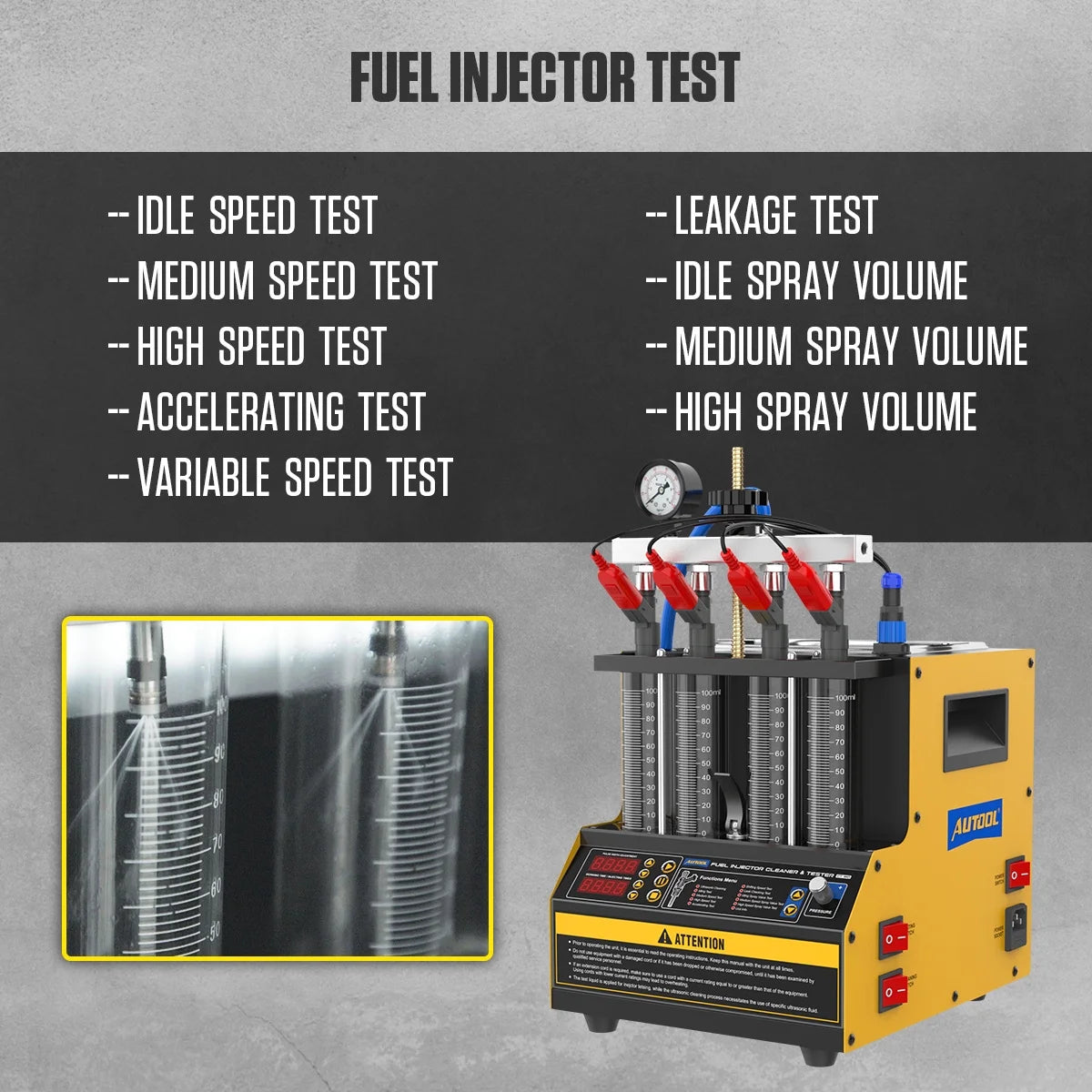 AUTOOL CT160 Fuel Injector Tester Cleaning Machine, 2000ml 4 Cylinder Injector Ultrasonic Heating Cleaner, 110V Petrol Injection Tester for Cars Motorcycles