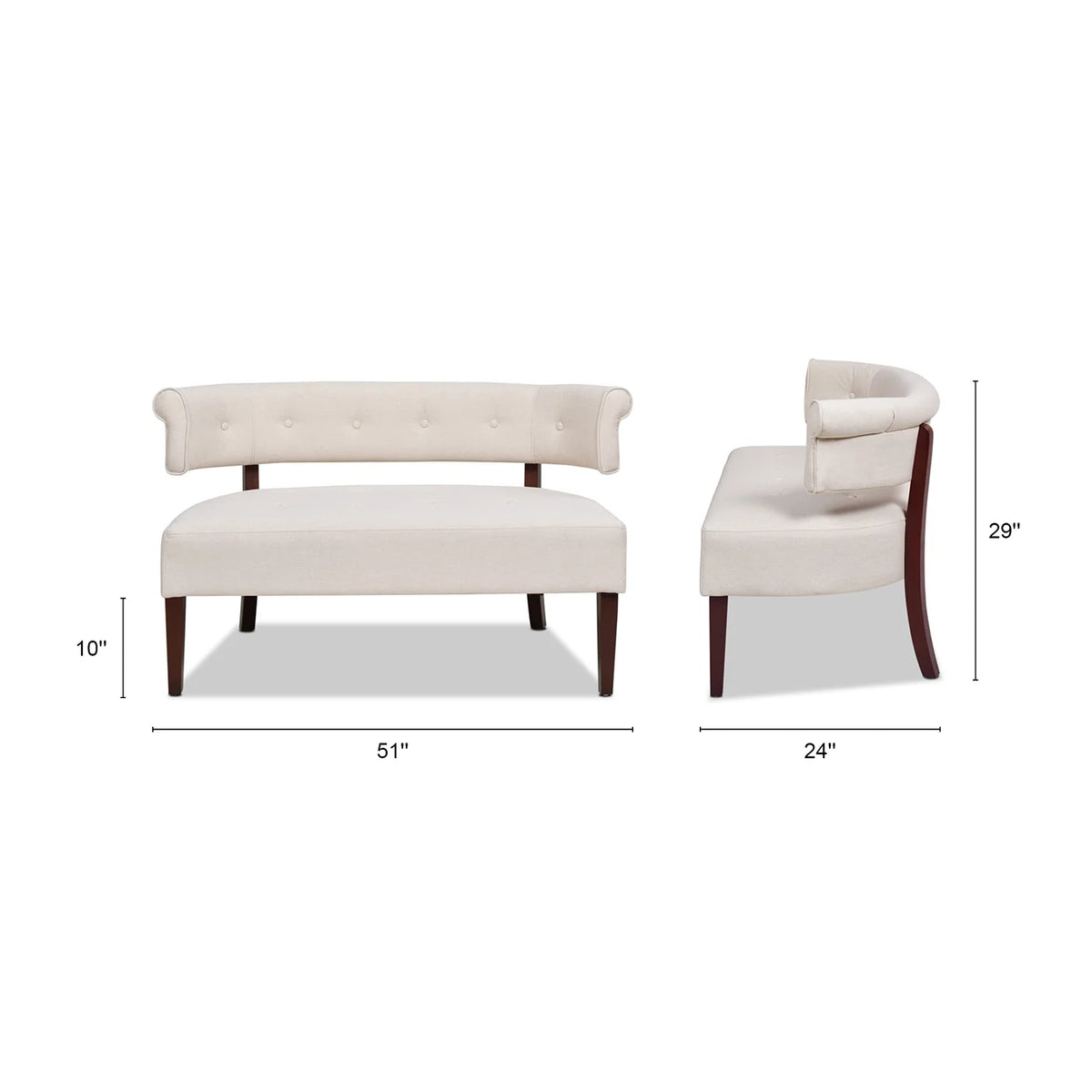 Jennifer Taylor Home Jared Roll Arm Tufted Polyester Fabric Bench, Sky Neutral Beige