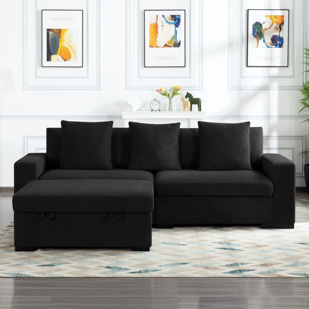 Gewnee 103.5-Inch Modular Corduroy Sofa Set with Solid Wood Legs, High-Density Foam, Suitable for Living Room/Bedroom/Office