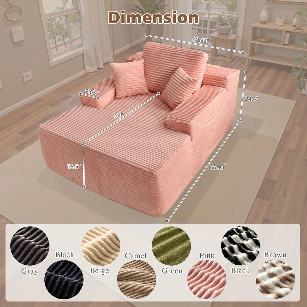Ovios 67'' Oversized Chaise Lounge Chair Indoor Cloud Plush Corduroy Floor Sofa Bed Deep Seat No Assembly Couch for Living Room, Black