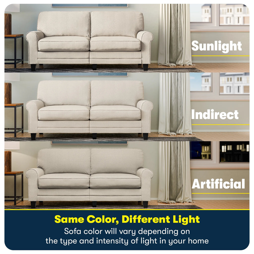 Serta Copenhagen 73" Rolled Arm Sofa with Removable Covers Light Gray