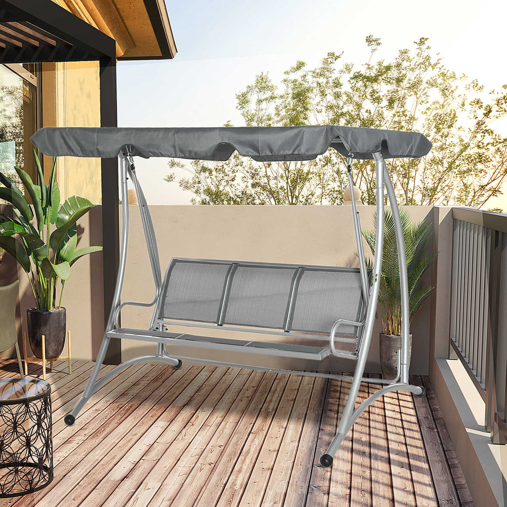 Outsunny 3 Person Patio Swing Seats, Porch Swing with Stand & Adjustable Canopy, Heavy Duty Outdoor Swing Chair Bench for Adults, Black