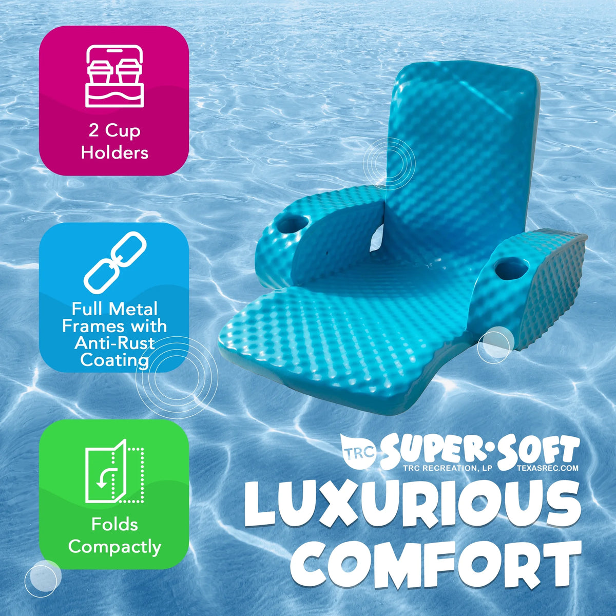 TRC Recreation Baja Folding Armchair Swimming Pool Float, Tropical Teal
