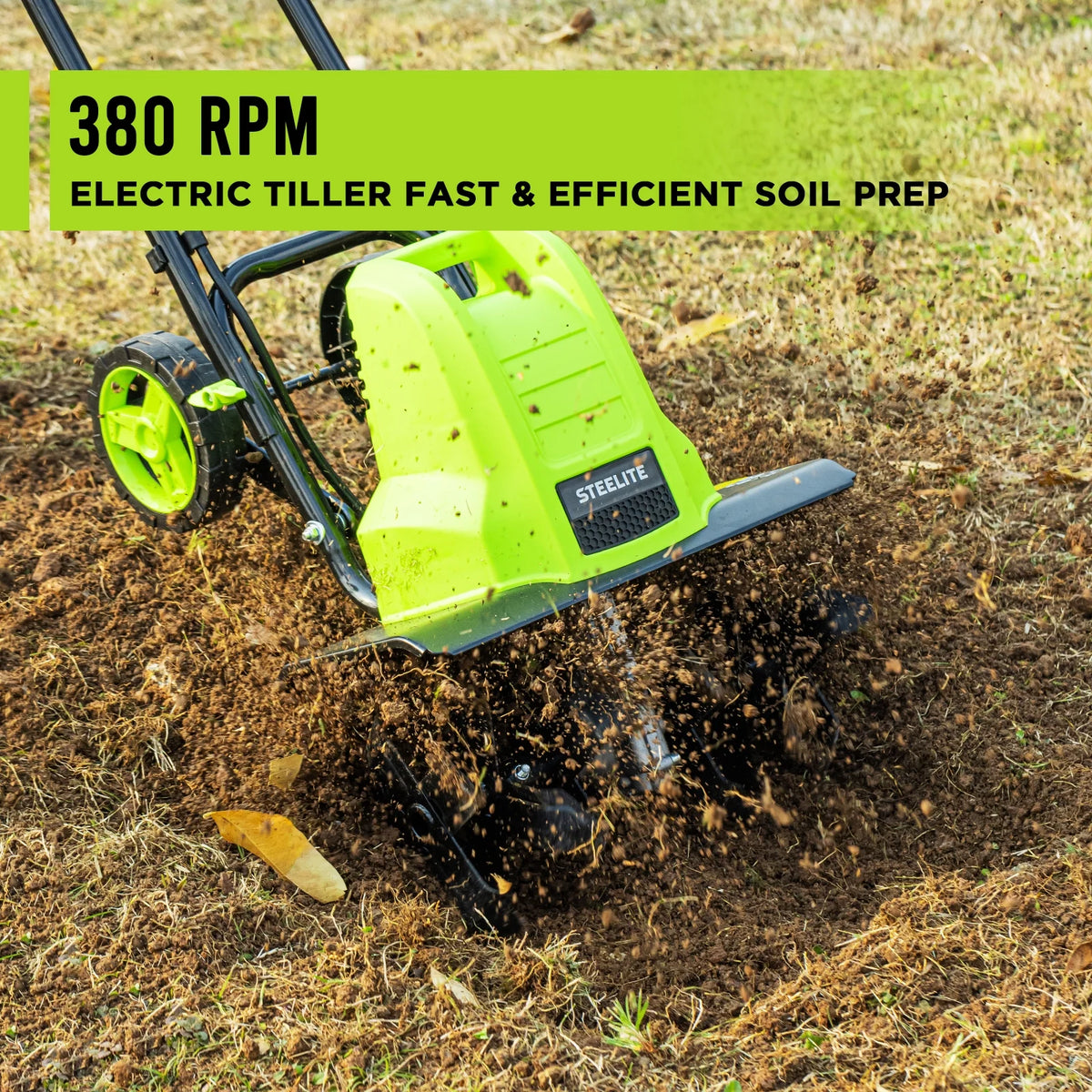 Steelite 14-Inch Corded Electric Tiller,10-Amp Electric Tiller and Cultivator for Gardening, Lightweight Rototiller