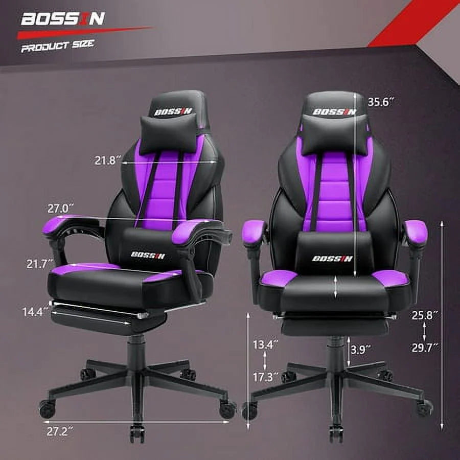 Bossin Gaming Chairs with Footrest,2022 Leather Game Chair for Adults,Big and Tall Gamer Chair with Headrest and Lumbar Support