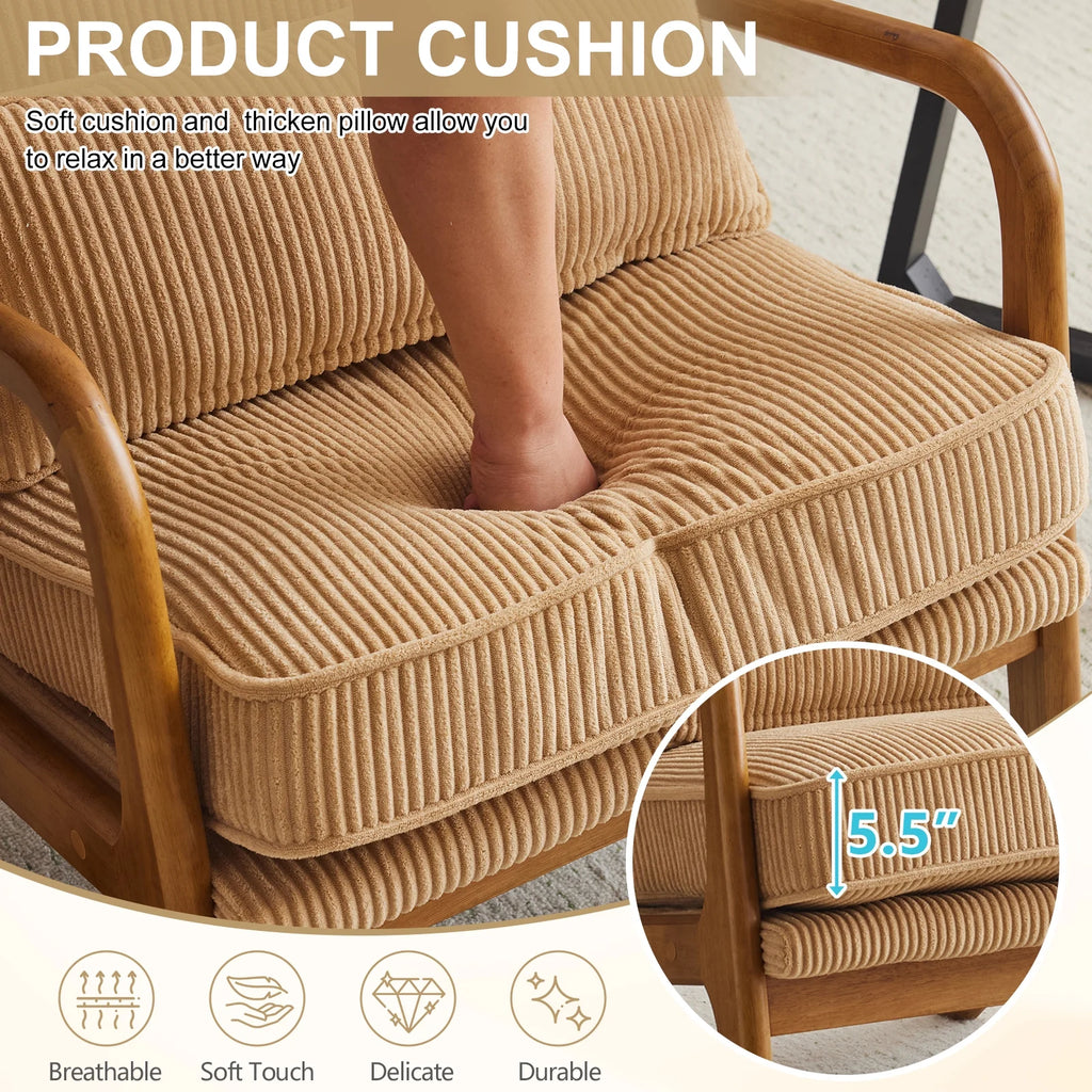 Ktaxon Accent Chair Corduroy Upholstered Armchair, Reading Club Chair with Pillow and Solid Wood Frame for Living Room Bedroom Furniture Off White