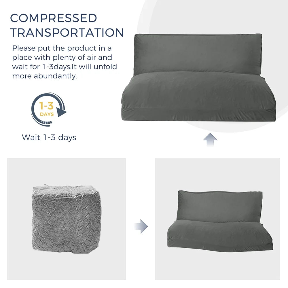 Folding Sofa Bed,Extra Thick and Long Fluffy 4 Position Convertible Flip Lounge Chair,Foam Filling Folding Matress Sofa Bean Bag with Washable Cover,Grey,39x95 Inch