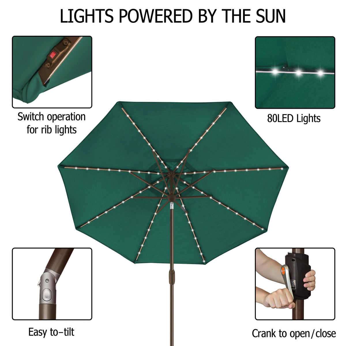 EliteShade Sunbrella Solar Umbrellas 9ft Market Umbrella with 80 LED Lights Patio Umbrellas Outdoor Table Umbrella with Ventilation and 5 Years Non-Fading Top,Ruby