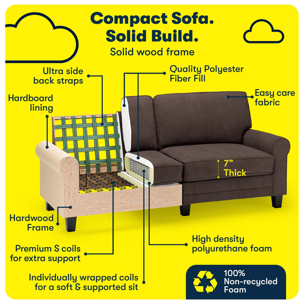 Serta Copenhagen 78" Rolled Arm Sofa with Removable Covers Dark Brown