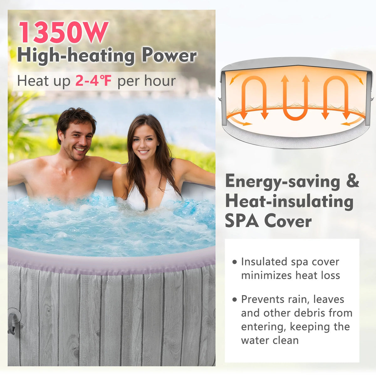 Round Hot Tub Surround Furniture, Spa Surround Outdoor Rattan Sectional Sofa Set with Mini Sofa, Solid Acacia Wood Hot Tub Storage Surround Patio Furniture Set, Gray Cushion