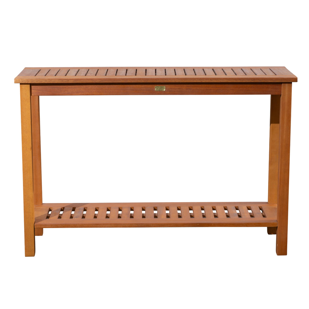 DTY  Outdoor Living Longs Peak Eucalyptus Console Table Silver Gray