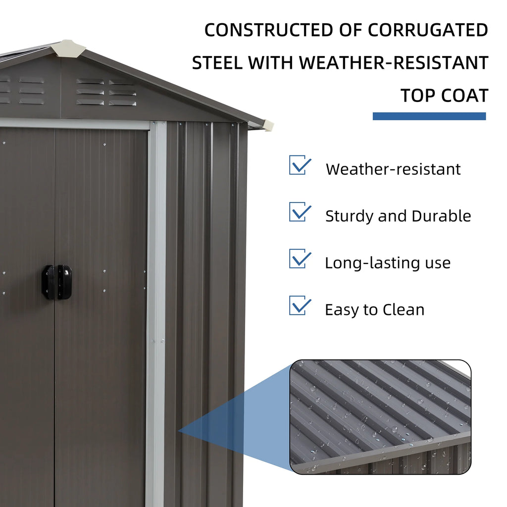 Walsunny 6X4 FT Outdoor Storage Shed,Waterproof Metal Garden Sheds with Lockable Double Door Weather Resistant Steel Tool Storage House Shed Grey