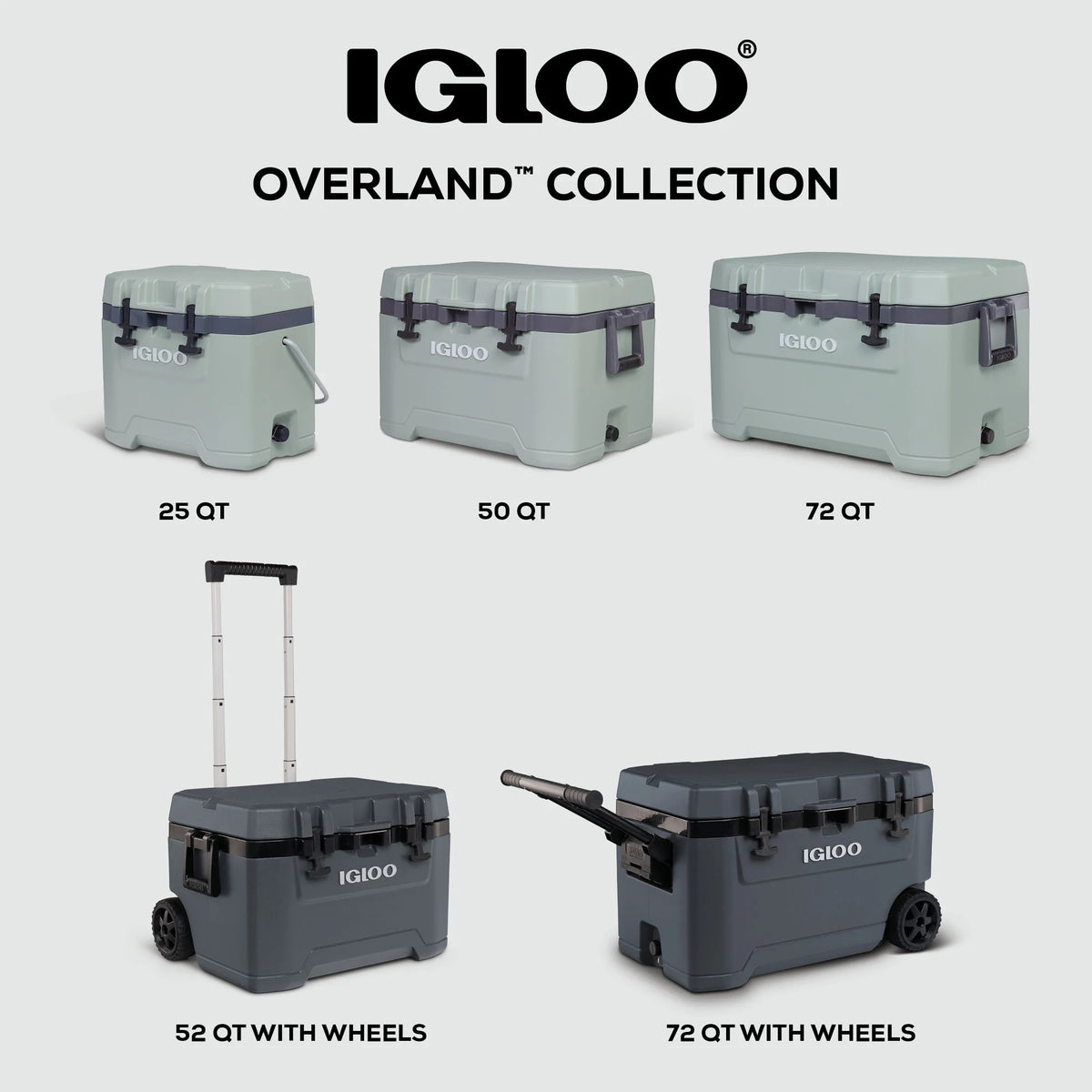 Igloo 52 QT Overland Ice Chest Cooler with Wheels, Gray