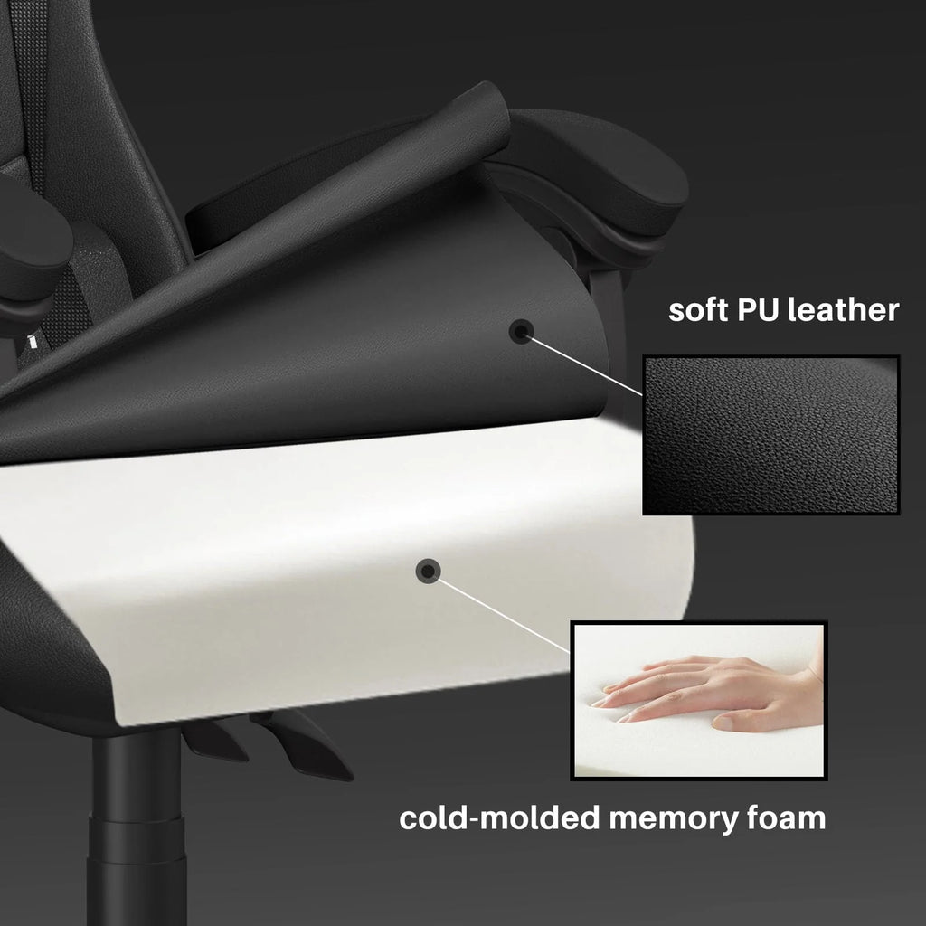 Bigzzia Gaming Chair Office Chair, Ergonomic Game Chair with Headrest & Lumbar Pillow, Black