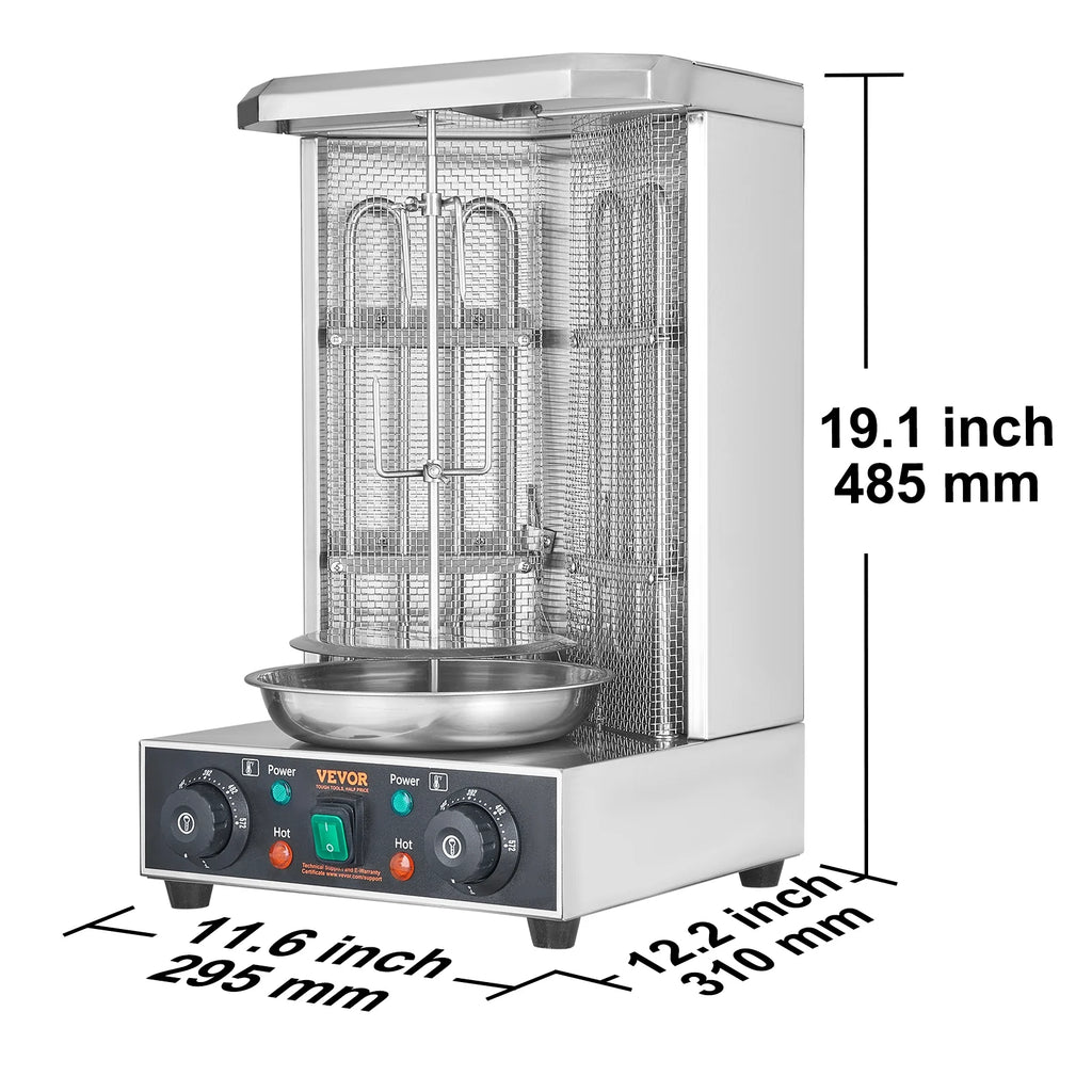 KFFKFF Electric Vertical Chicken Grill Machine Countertop BBQ Rotisserie Stainless Steel Body with 2 Burners for Restaurant Dinner Home Kitchen