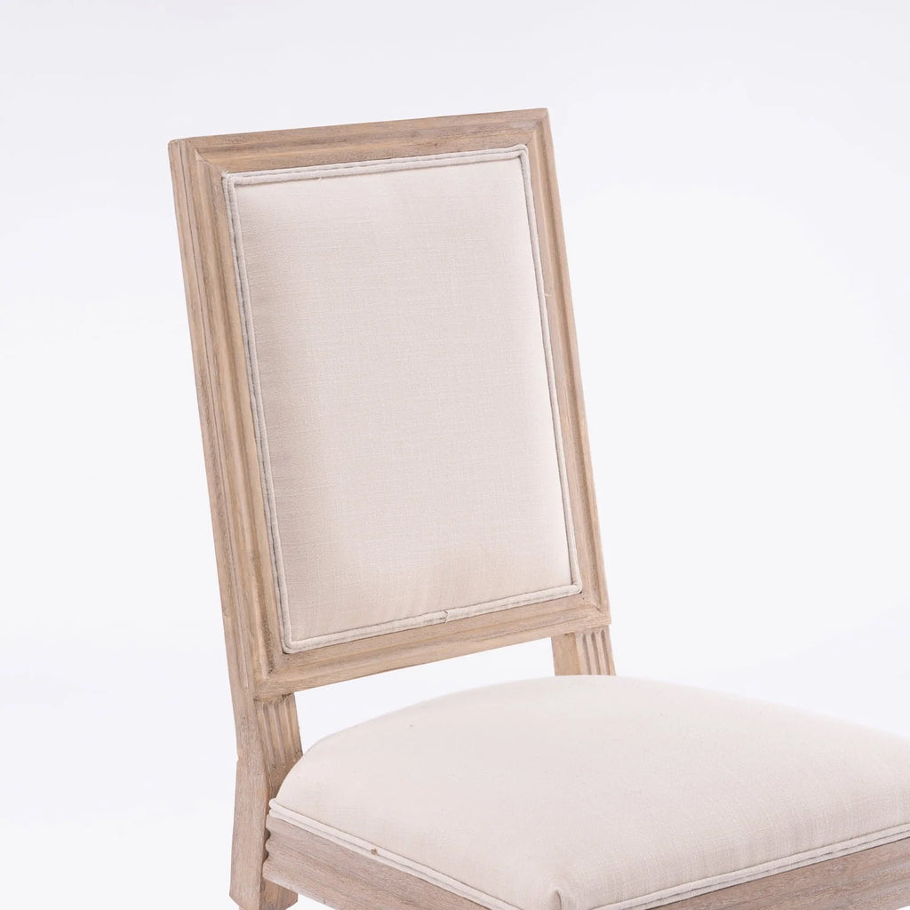 Classic Cream French-Style Dining Chair Set of 2 - Antique Painted Solid Wood Frame with Comfortable Linen Fabric Upholstery for Elegant Dining Spaces