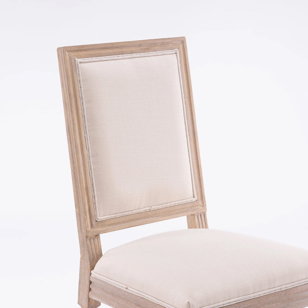 Classic Cream French-Style Dining Chair Set of 2 - Antique Painted Solid Wood Frame with Comfortable Linen Fabric Upholstery for Elegant Dining Spaces