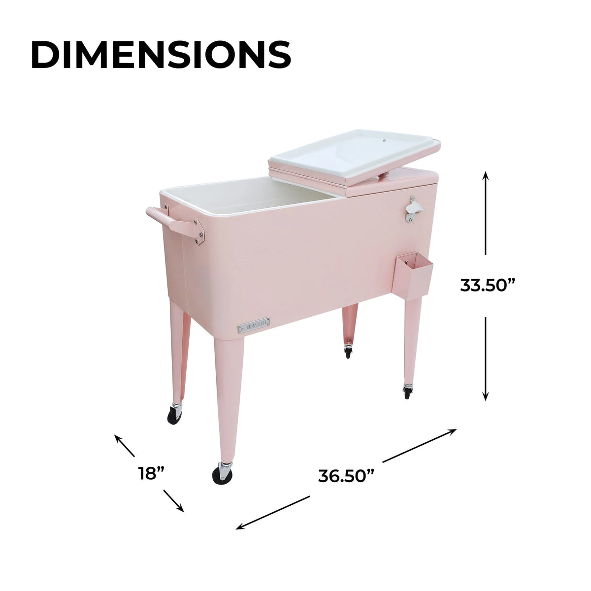 Permasteel 80-Qt Classic Outdoor Steel Patio Cooler on Wheels, Beverage Rolling Cart, Pink