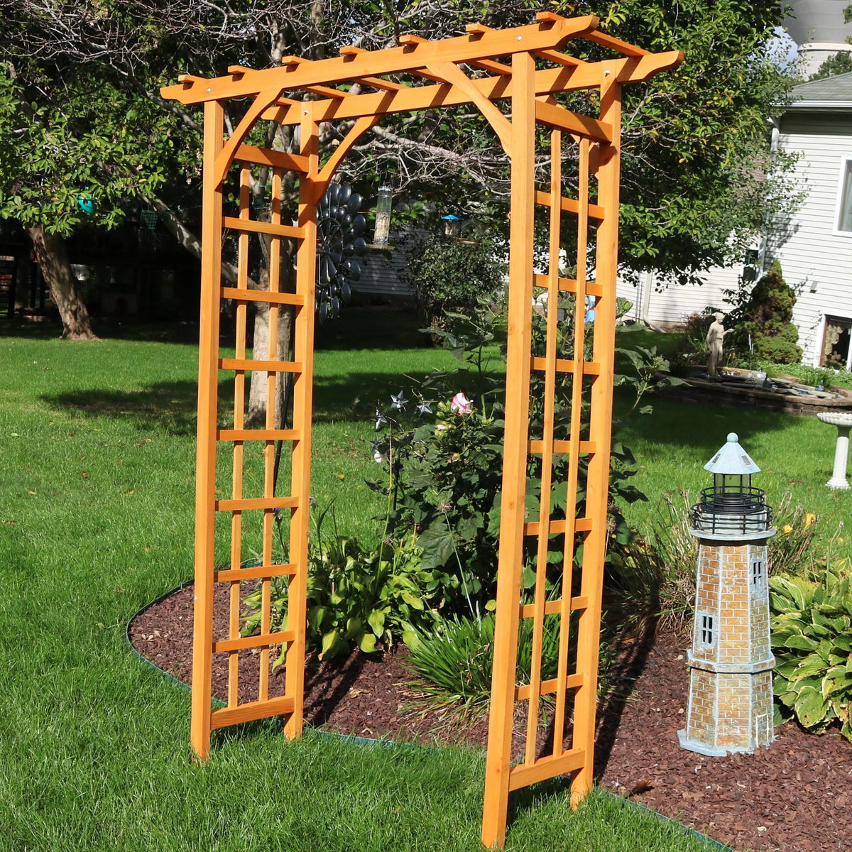 Sunnydaze 78.5" Brown Wooden Garden Arbor Walkway Wedding Arch, Weather-Resistant Finish