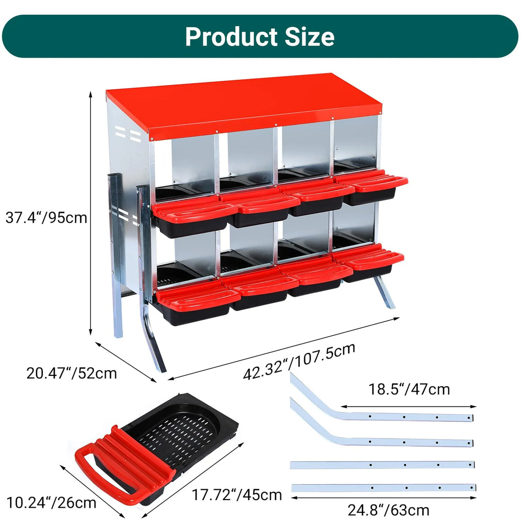 Chicken Nesting Box, 6/8/10 Compartment Nesting Box, Heavy Duty Chicken Coop Nesting Box with Removable Tray, Metal Chicken Laying Box for Chicken