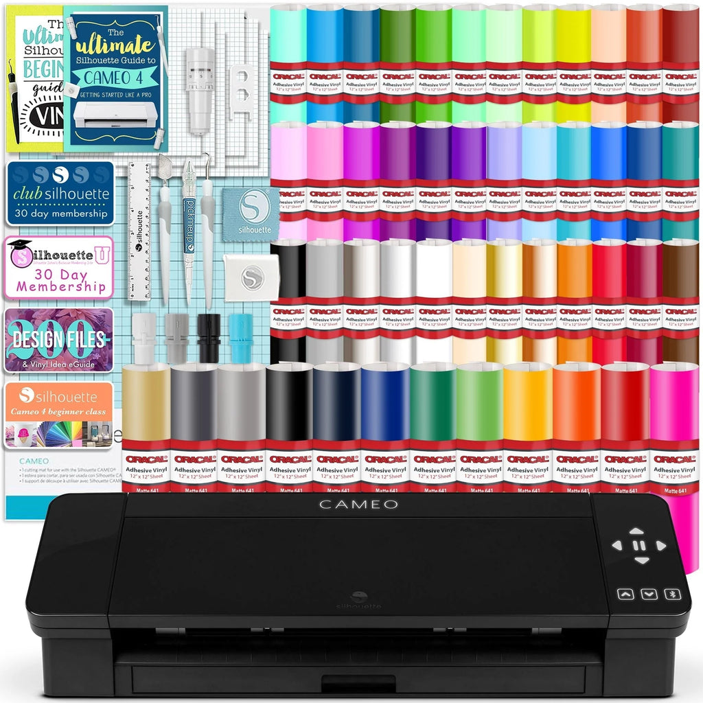 Silhouette Black Cameo 4 w/ 64 Oracal Vinyl Sheets, Tools, Guides