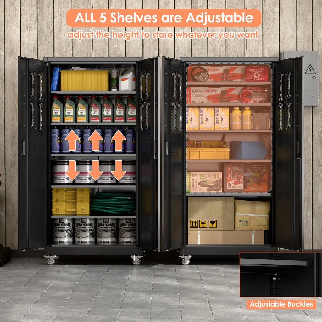 Supeer Locking Storage Cabinet with 5 Adjustable Shelves, Steel, Black, 71" H, Assemble Required