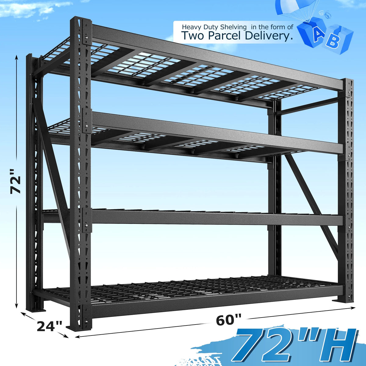 REIBII 11000LBS Heavy Duty Industrial Shelving Unit for Garage Storage,Shop,Warehouse,Basement,Commercial,60"W x 24"D x 72"H