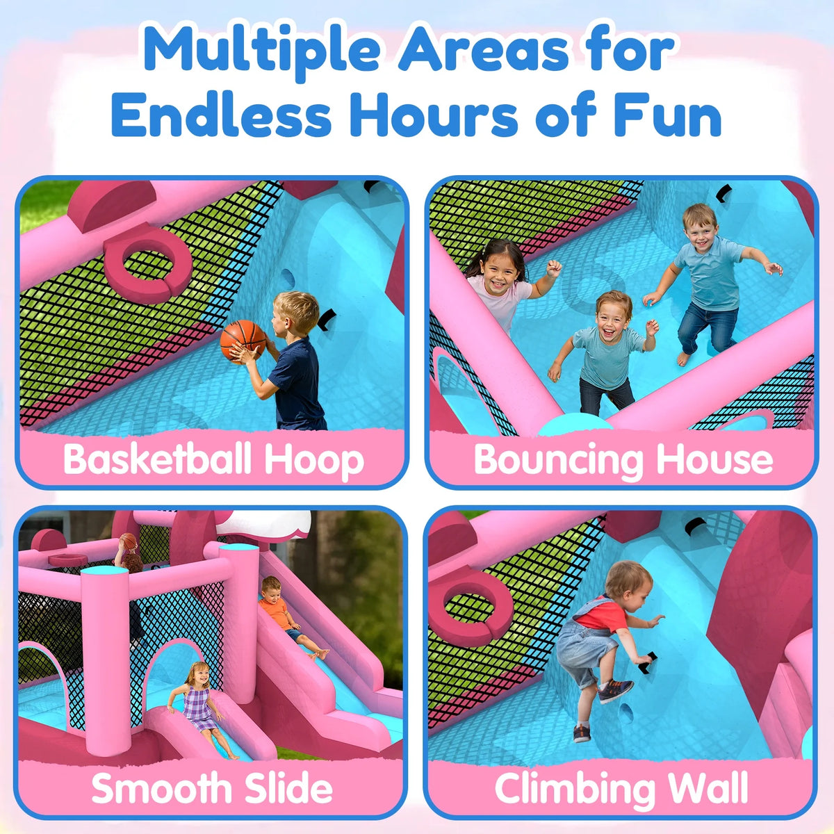Mukidy 114''x 114'' x 92.5'' Inflatable Bounce Houses for Kids 3-10 with Blower Double Slide and Ball Pit/Indoor Bouncy House, PVC, Child, Teen, Toddler，Blue