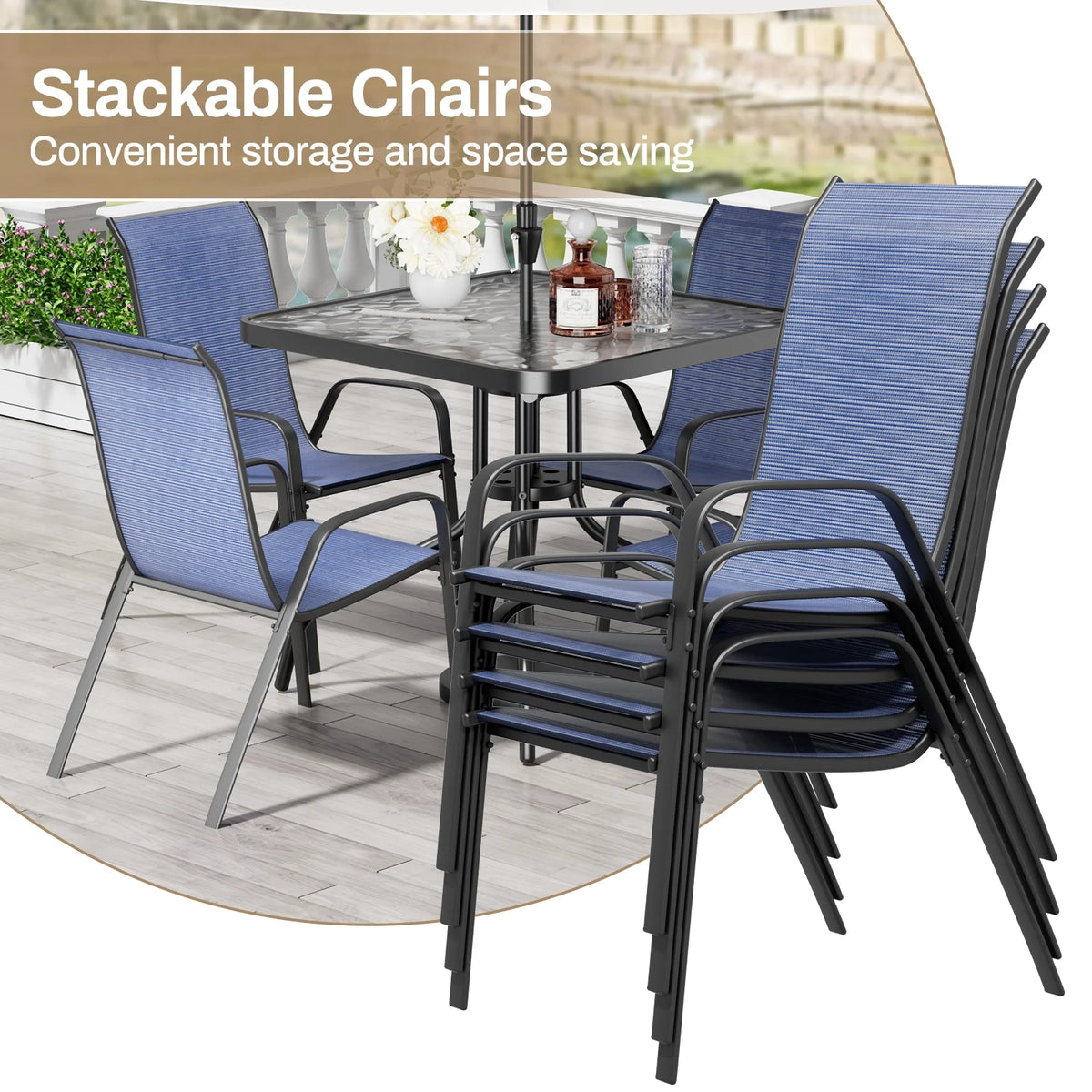 Pirecart 5-Piece Outdoor Patio Dining Table Set with 4 Stackable Textilene Chairs for for Patio, Lawn, Garden, Gray