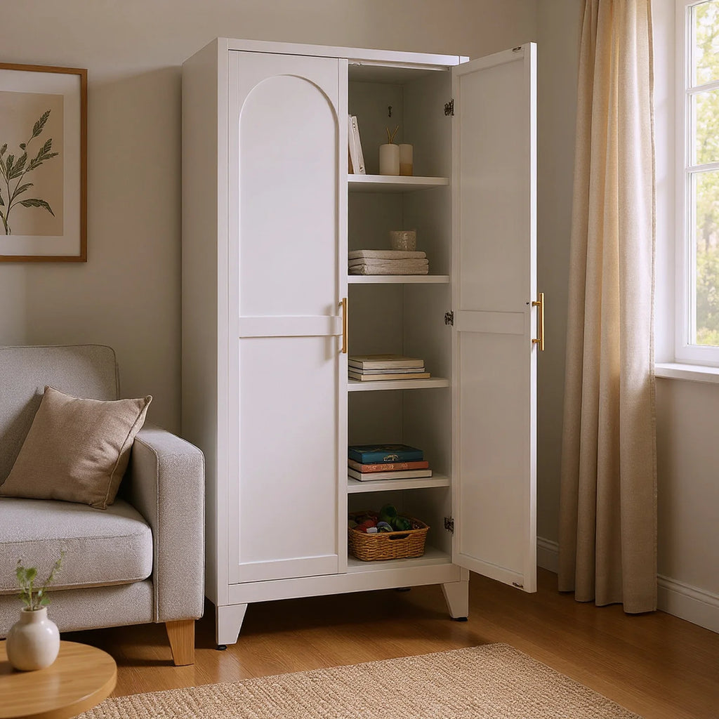 Homy Casa 70.8" White Tall Storage Cabinet with 4 Adjustable Shelves for Kitchen, Pantry Cupboard