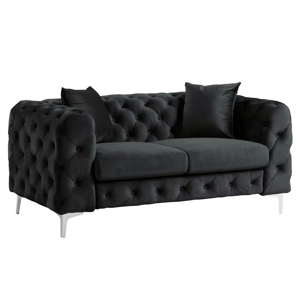 Morden Fort Modern Contemporary 2 Piece of Loveseat and Sofa Set with Deep Button Tufting Dutch Velvet, Solid Wood Frame and Iron Legs-Black